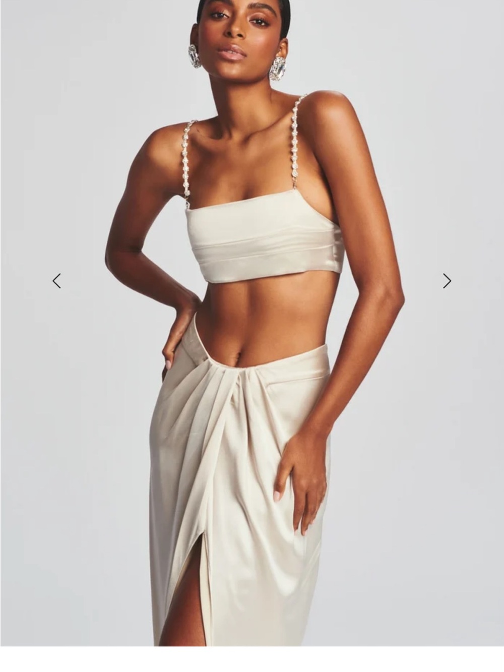 Retrofete Pearl-Strap Ivory Satin Crop Top